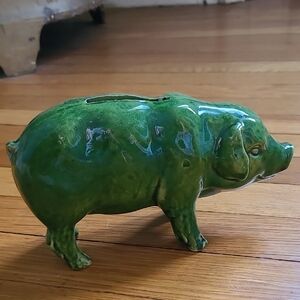 Vintage Green Ceramic Piggy Bank